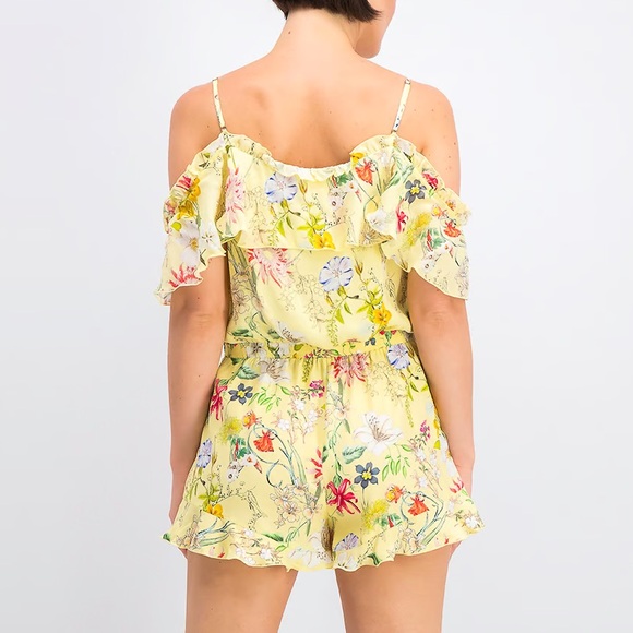 Parker ringly cold shoulder floral silk yellow romper - Picture 3 of 11